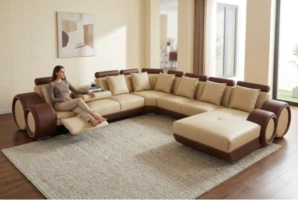 Sofa Leren bank Hoekbank Woonlandschap Bank Bekleed Zitgedeelte Hoekbank +USB