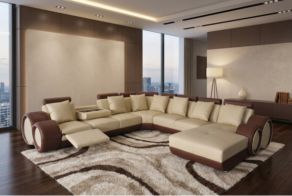 Sofa Leren bank Hoekbank Woonlandschap Bank Bekleed Zitgedeelte Hoekbank +USB