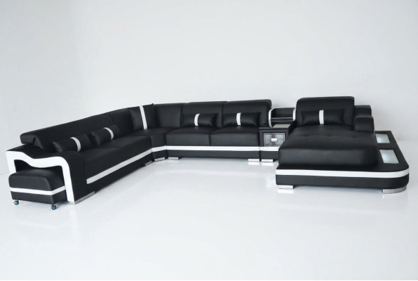 Leder Bank Bekleding Zitontwerp Hoekbank Bankstel Woonlandschap + Licht + USB