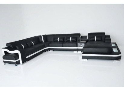 Leder Bank Bekleding Zitontwerp Hoekbank Bankstel Woonlandschap + Licht + USB