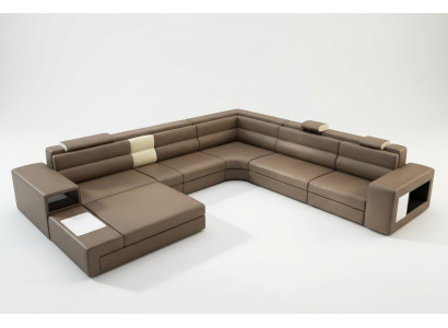 Hoekbank met USB bank bekleding set ontwerp leer textiel woonlandschap.