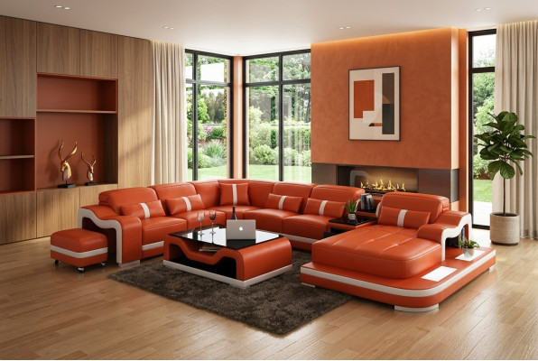 Leren bank met USB bank woonlandschap hoekbank hoek suite design modern bankstel.