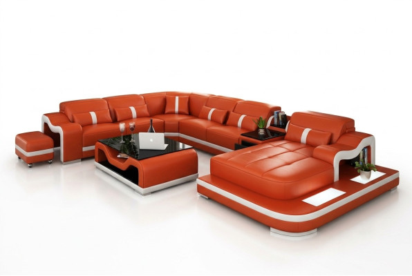 Leren bank met USB bank woonlandschap hoekbank hoek suite design modern bankstel.