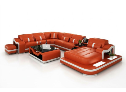 Leren bank met USB bank woonlandschap hoekbank hoek suite design modern bankstel.