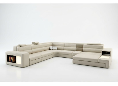 Bankstel hoekbank Leder Modern Sofa Bank bekleding woonlandschap USB