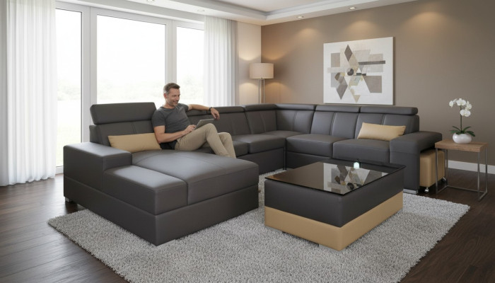 Moderne bankstel bankstel bankhoek lederen bank bekleding woonlandschap USB