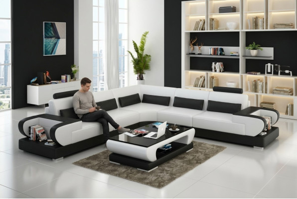 Leren bank bankstel woonlandschap hoek bankstel ontwerp moderne bank met USB-hoekbank