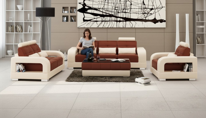Leren bank Bankbank Lounge-set 3+2+1 zits set Design Moderne bank met USB