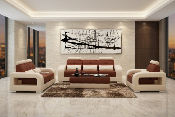 Leren bank Bankbank Lounge-set 3+2+1 zits set Design Moderne bank met USB