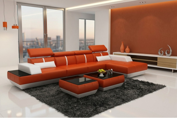 Leren hoekbank L-vorm Bank Woonlandschap Hoekbank Set Ontwerp Moderne Bank USB EU 
