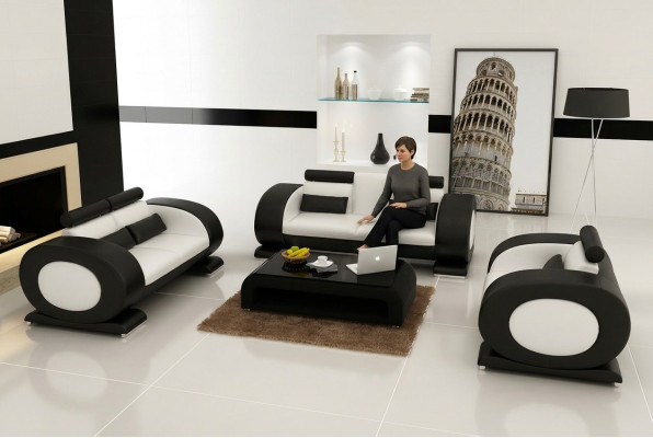 Leren bank Moderne bank Woonlandschap 3+2+1 zits set Design bank met USB
