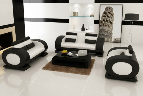 Leren bank Moderne bank Woonlandschap 3+2+1 zits set Design bank met USB