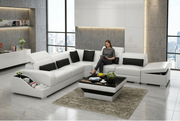 Ledersofa Bank Woonlandschap Hoekbank Hoekset Ontwerp Modern Bankstel met USB