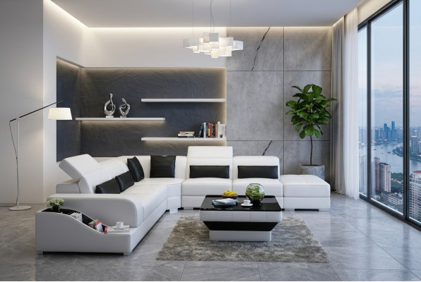 Ledersofa Bank Woonlandschap Hoekbank Hoekset Ontwerp Modern Bankstel met USB