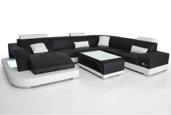 Leren bank met USB Moderne zitbank Bekleding Design Hoekwoonkamer Tafel