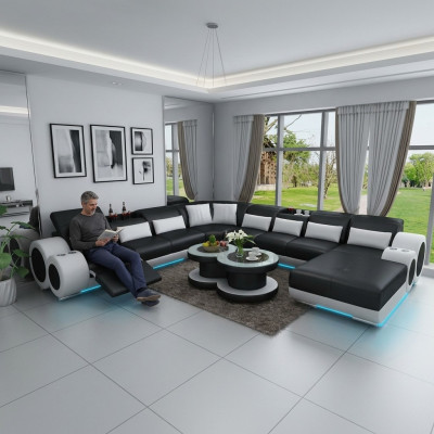 Leren bank bank woonlandschap hoekbank hoek garnituur ontwerp moderne bank met USB.