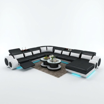 Leren bank bank woonlandschap hoekbank hoek garnituur ontwerp moderne bank met USB.