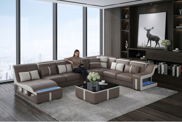 Leren bank woongebied hoekbank set design modern bank U-vorm met USB Nieuw