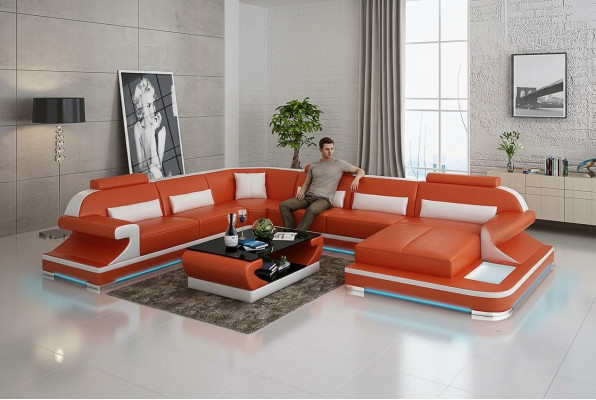 Leren bank Bank woonlandschap hoekbank hoekbankstel design modern bank met USB