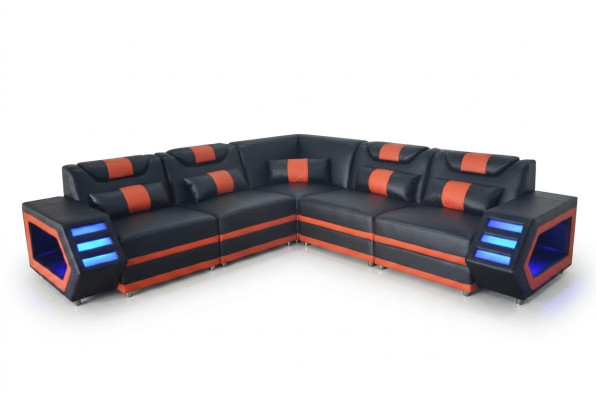 Ontwerp Lederen Bekleding Hoekbank Bank Bekleding Hoek Landschap Woonbank USB LED