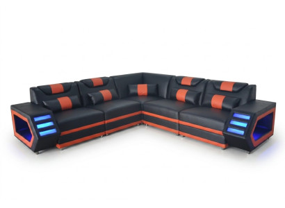 Ontwerp Lederen Bekleding Hoekbank Bank Bekleding Hoek Landschap Woonbank USB LED