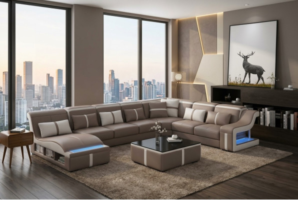 Luxe bank hoekbank design woonlandschap banken bank fauteuil + licht + USB