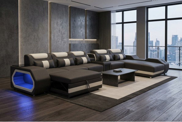 Ontwerp XXL Moderne Leren Hoekbank Bed USB LED