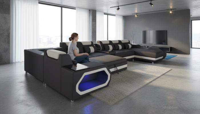 Luxueuze sofa hoekbank moderne woonlandschap sofa's hoekbank + licht + USB
