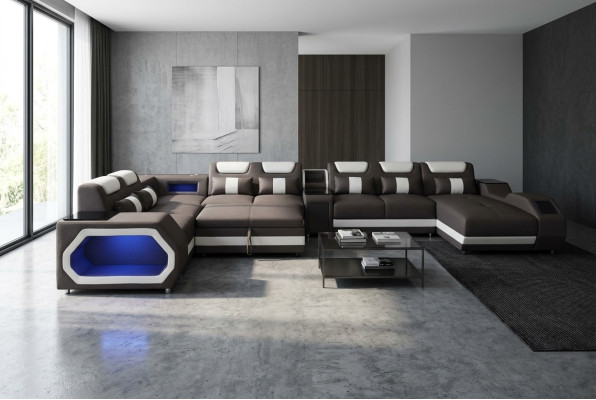 Luxueuze sofa hoekbank moderne woonlandschap sofa's hoekbank + licht + USB