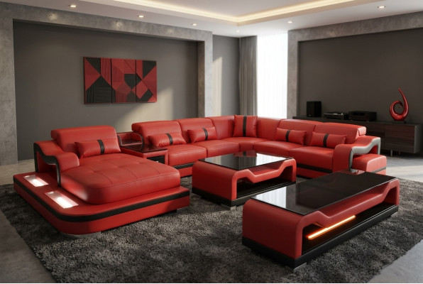 Leren bank bank hoekbank hoekbank woonlandschap + RTV + salontafel + USB