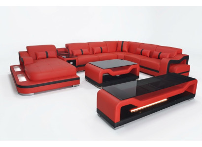 Leren bank bank hoekbank hoekbank woonlandschap + RTV + salontafel + USB