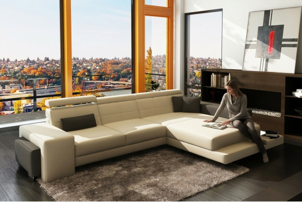 Hoekbank + USB-beklede bank Woonlandschap Zithoeklounge Lederen textiel Geroda