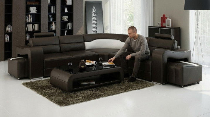 Leren bank met USB, hoekbank hoekopstelling Design Moderne Bankstel F3008B