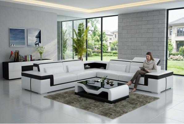 Leren bankstel met USB, hoekbank hoekbank set Modern design bank G8020B