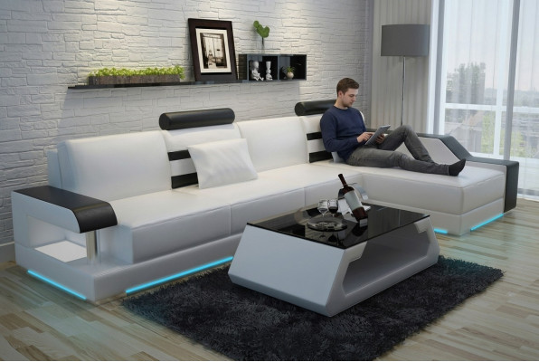 Lederen bank op maat Grote bank Woongebied Hoekbank Set Designbank met USB Nieuw