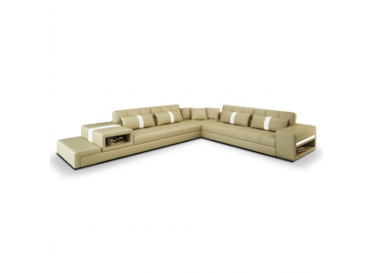 Hoekbank Bank Bank USB bekleding Woonlandschap Leren bankstel ontwerp L Vorm Nieuw Beige