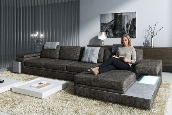 Design leren bank Bank met USB-bekleding woonlandschap hoekstel textiel Tachau