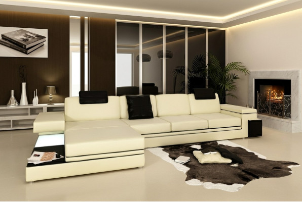 Woonkamer bank leren bank gestoffeerde bank zithoek modern verlicht LED + USB  Woonkamerbank leren bank gestoffeerde bank zithoek modern verlicht LED + USB