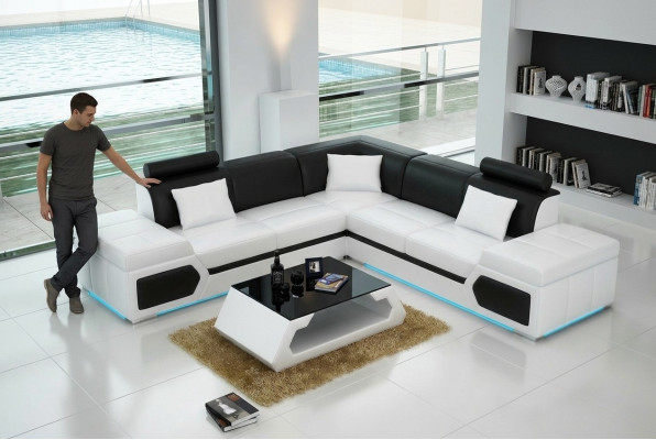 Leren bank L-vorm bank woonlandschap hoekbank set design modern bank + USB   Leren bank L-vorm bank woonlandschap hoekbank set design moderne bank + USB