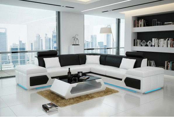 Leren bank L-vorm bank woonlandschap hoekbank set design modern bank + USB   Leren bank L-vorm bank woonlandschap hoekbank set design moderne bank + USB