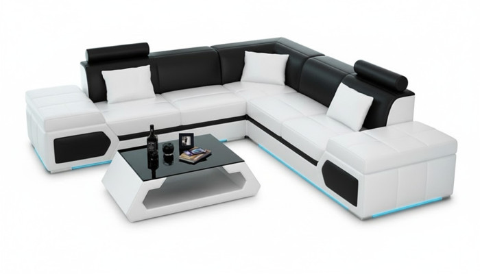 Leren bank L-vorm bank woonlandschap hoekbank set design modern bank + USB   Leren bank L-vorm bank woonlandschap hoekbank set design moderne bank + USB