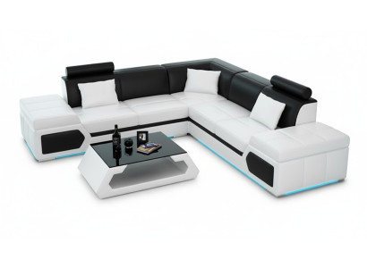 Leren bank L-vorm bank woonlandschap hoekbank set design modern bank + USB   Leren bank L-vorm bank woonlandschap hoekbank set design moderne bank + USB