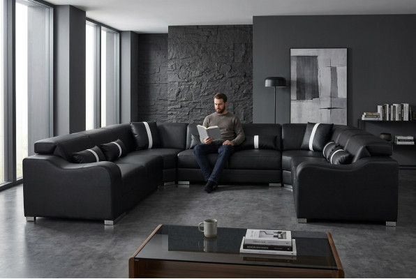 Leder bank bank USB-bekleding hoek suite Moderne woonlandschap U-vorm ontwerp
