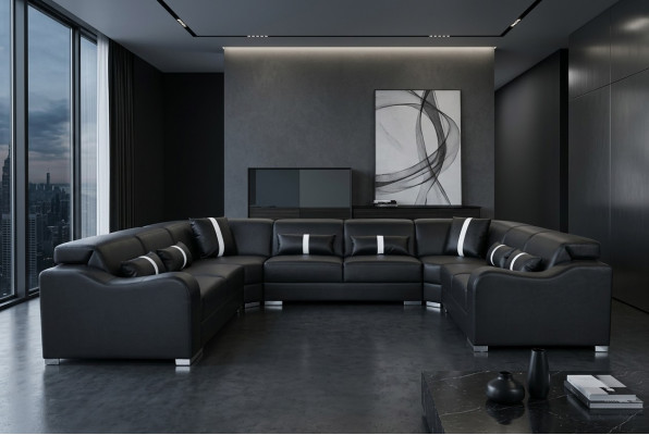 Leder bank bank USB-bekleding hoek suite Moderne woonlandschap U-vorm ontwerp