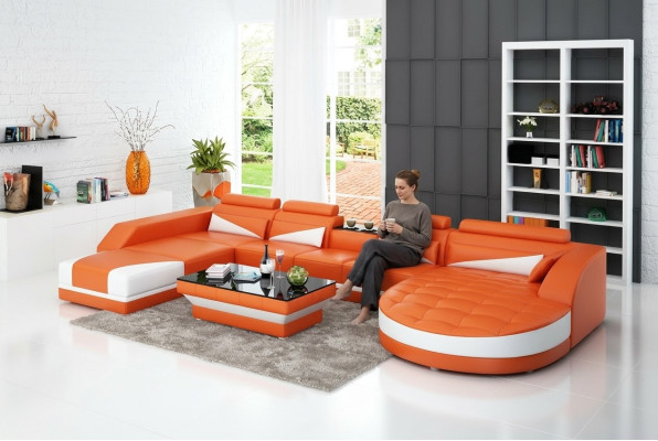 Leren bank woonlandschap hoekbank sets modern design USB-oranje