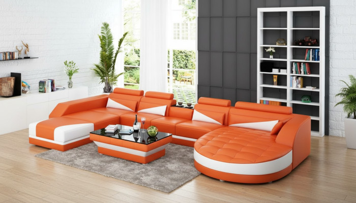 Leren bank woonlandschap hoekbank sets modern design USB-oranje