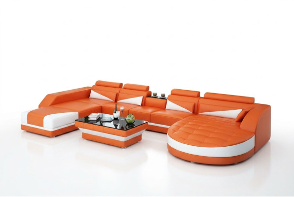 Leren bank woonlandschap hoekbank sets modern design USB-oranje