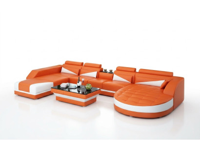 Leren bank woonlandschap hoekbank sets modern design USB-oranje