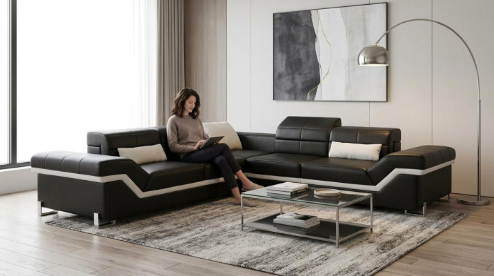 LEDEREN BANKSTEL XXL WOONLANDSCHAP BANKSTEL ONTWERPBANK HOEKBANK HOEKBANK MEUBELSET NIEUW