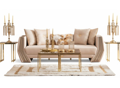 Bankstel Luxe 3-zits bank Beklede Houten Lederen Woonkamer Driezitter Bank Nieuw